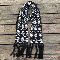 Hurtownie włochy stylowa czaszka zima dzianiny unisex kobiety mężczyźni szalik szkielet akrylowy szalik okłady z fringe czarny LL171011 4
